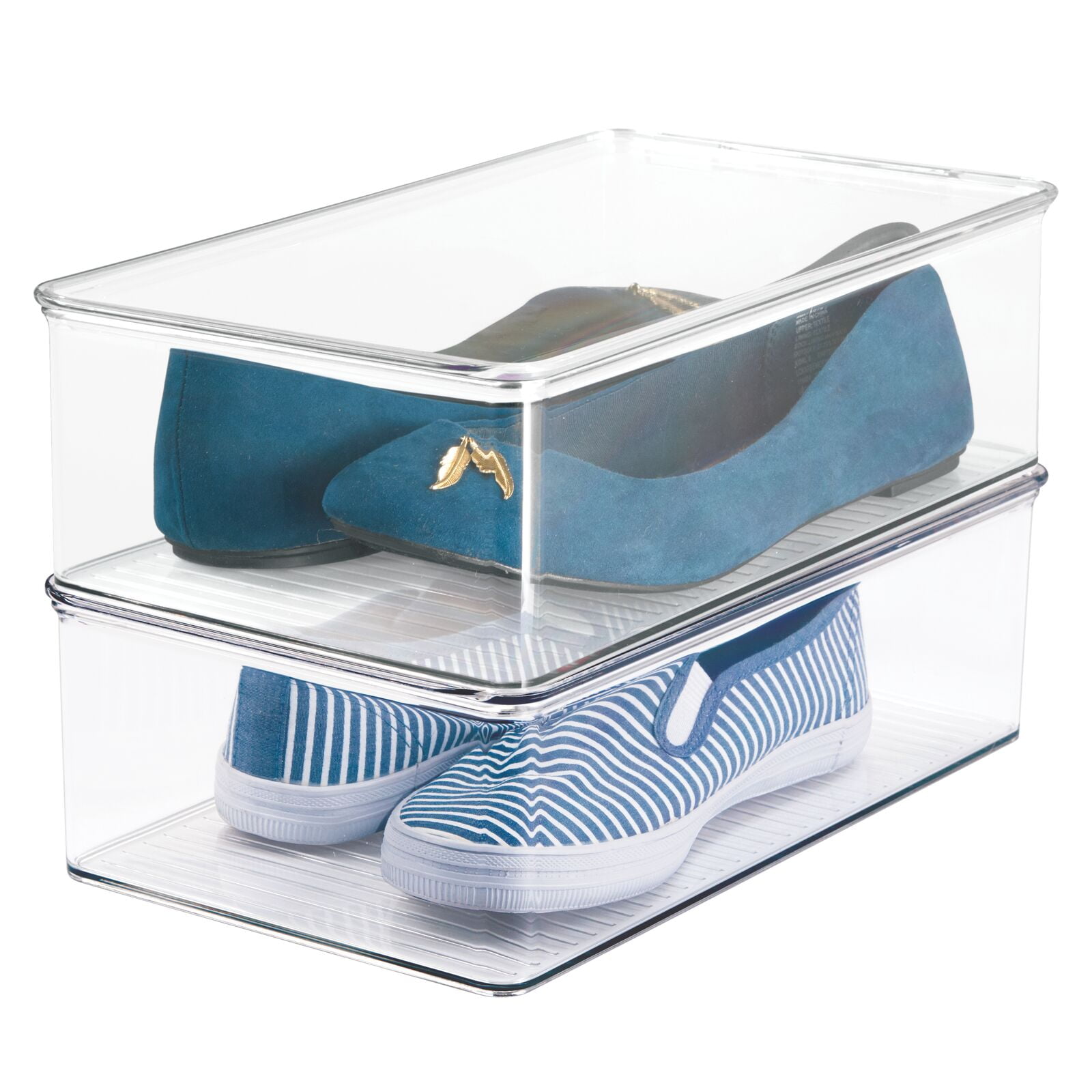 mDesign Plastic Stackable Closet Shoe Storage Box, Side Opening, 8 Pack,  Clear