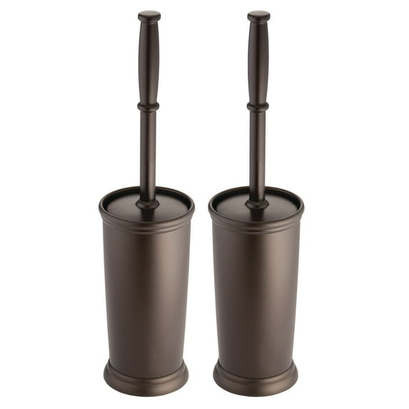 mDesign Plastic Compact Bathroom Toilet Bowl Brush and Holder - 2 Pack - Bronze
