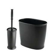 mDesign Plastic Compact Toilet Bowl Brush and Wastebasket Combo, Set of 2, Black