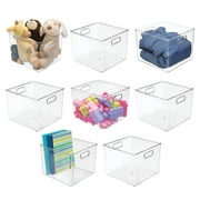 mDesign Plastic Deep Home Storage Organizer Bin with Handles, 8 Pack, Clear