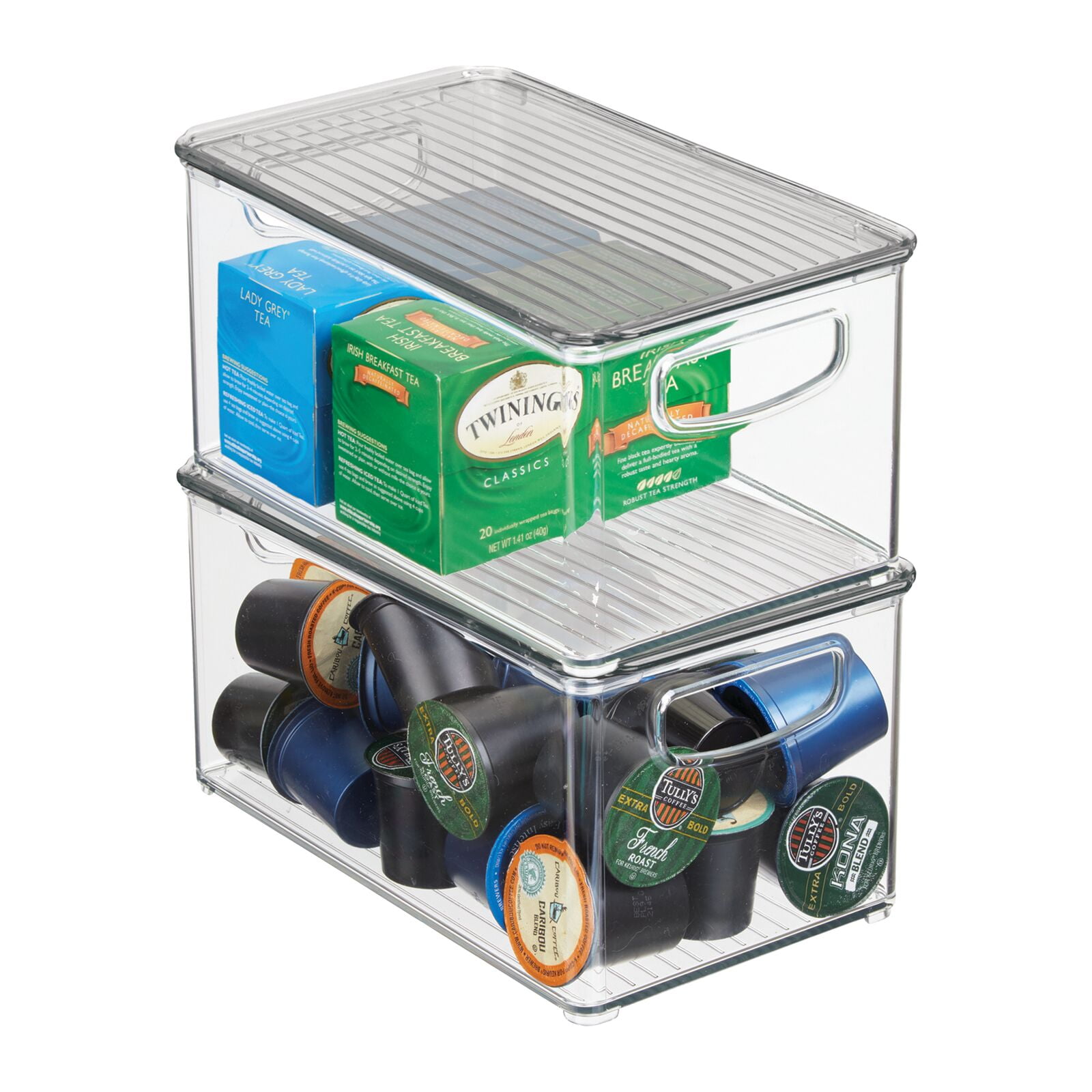 mDesign Slim Plastic Stackable Kitchen Cabinet Storage Bin Box, Handles and 