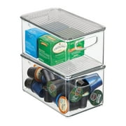 mDesign Plastic Deep Kitchen Storage Bin Box, Lid/Handles, 2 Pack, Clear/Gray