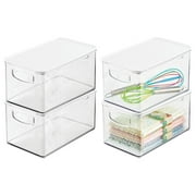 mDesign Plastic Deep Kitchen Storage Bin Box, Lid/Handles, 4 Pack, Clear/White