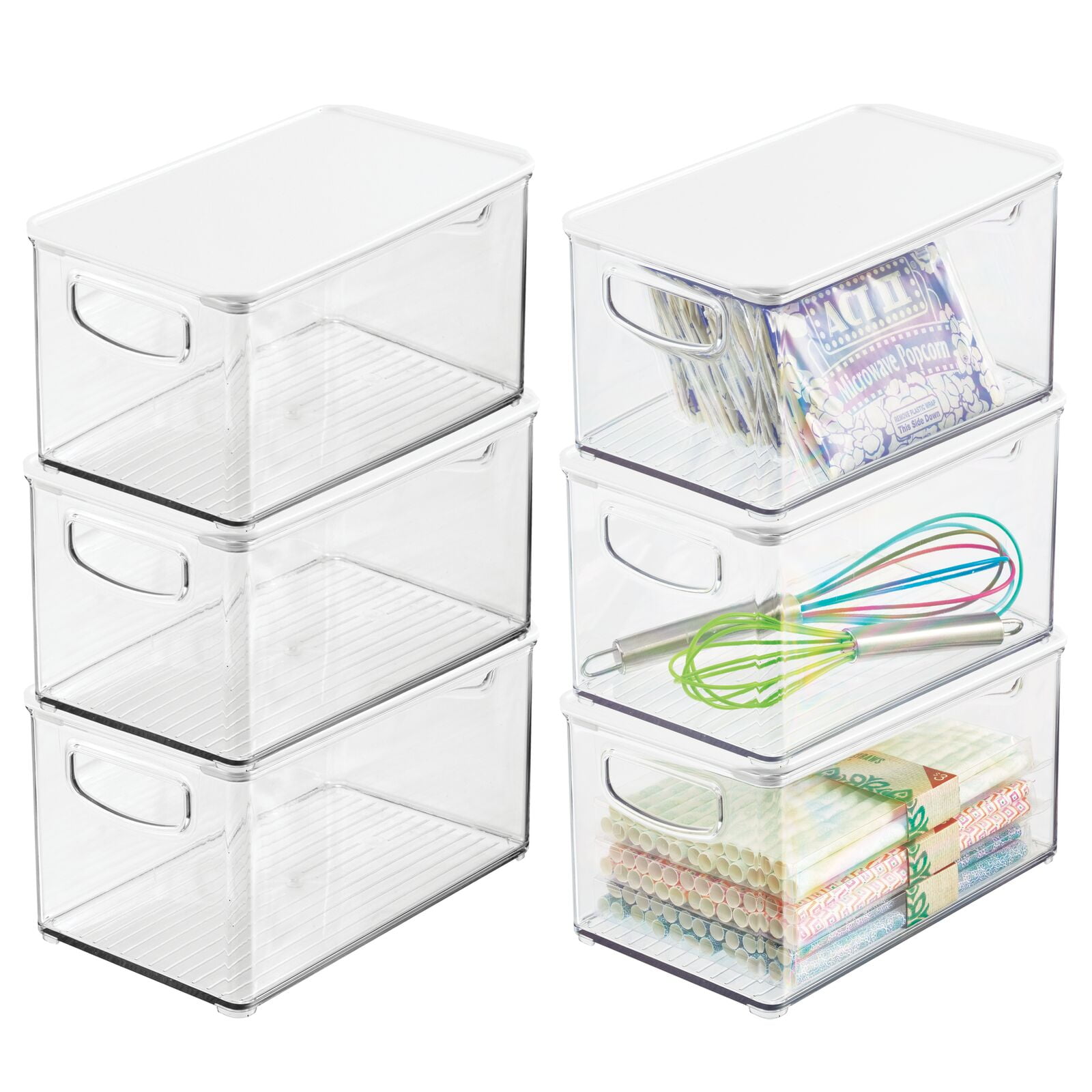 mDesign Stackable Deep Kitchen Storage Bin Box with Lids & Handles for