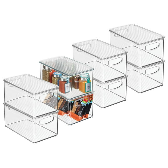 mDesign Plastic Deep Kitchen Storage Bin Box with Lid/Handles, 8 Pack, Clear