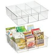 mDesign Plastic Divided 6 Section Kitchen Pantry Drawer Organizer, 2 Pack, Clear