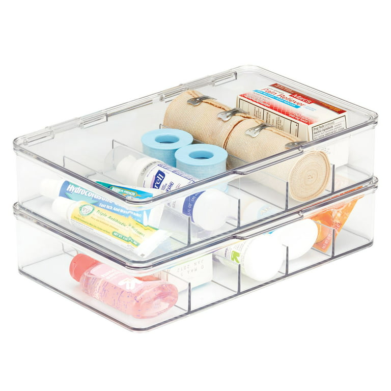 mDesign Plastic Bathroom Stacking Organizer Box with Hinged Lid, 8 Pack, Clear