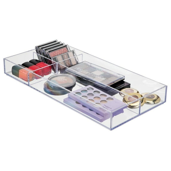 mDesign Plastic Divided Makeup Organizer Holder Storage for Vanity - Clear