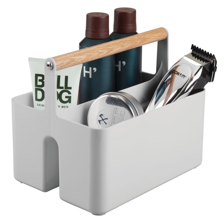 mDesign Plastic Bathroom Storage Organizer Caddy Tote with Metal Handle