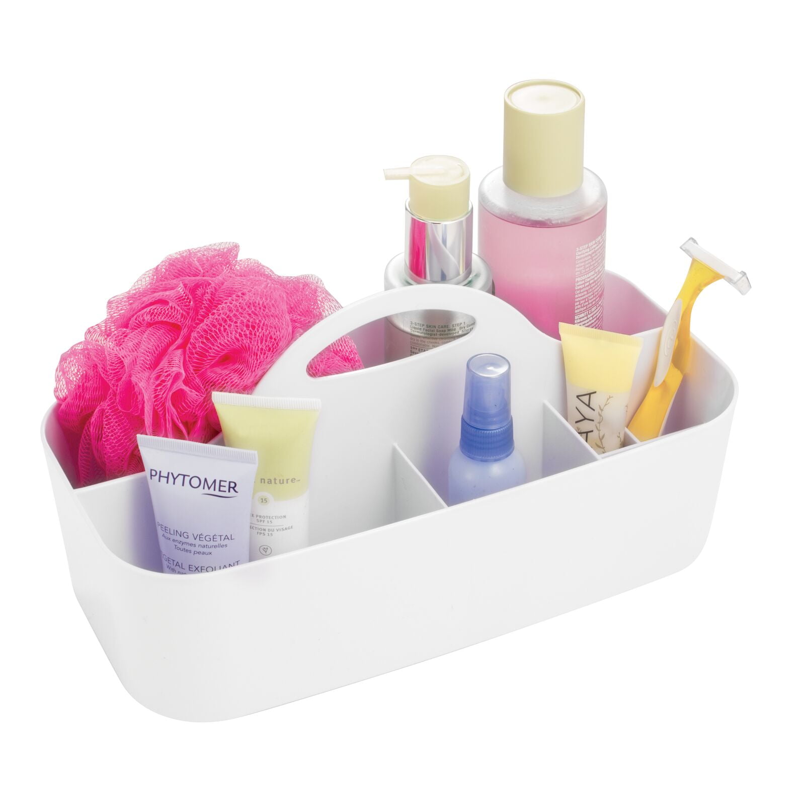 mDesign Bathroom Shower Caddy Tote for Shampoo, Soap, Razors - White