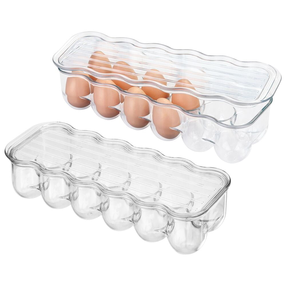 mDesign Clear Stackable Plastic Egg Tray Holder for Fridge & Freezer