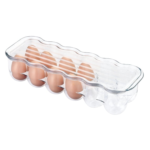 mDesign Plastic Egg Storage Tray Holder for Refrigerator, 12 Eggs - Clear