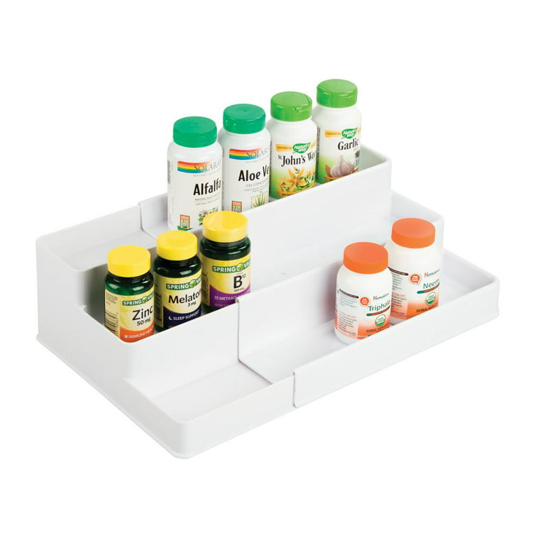 mDesign Plastic Expandable 3-Tier Shelf for Medicine, Vitamins, White