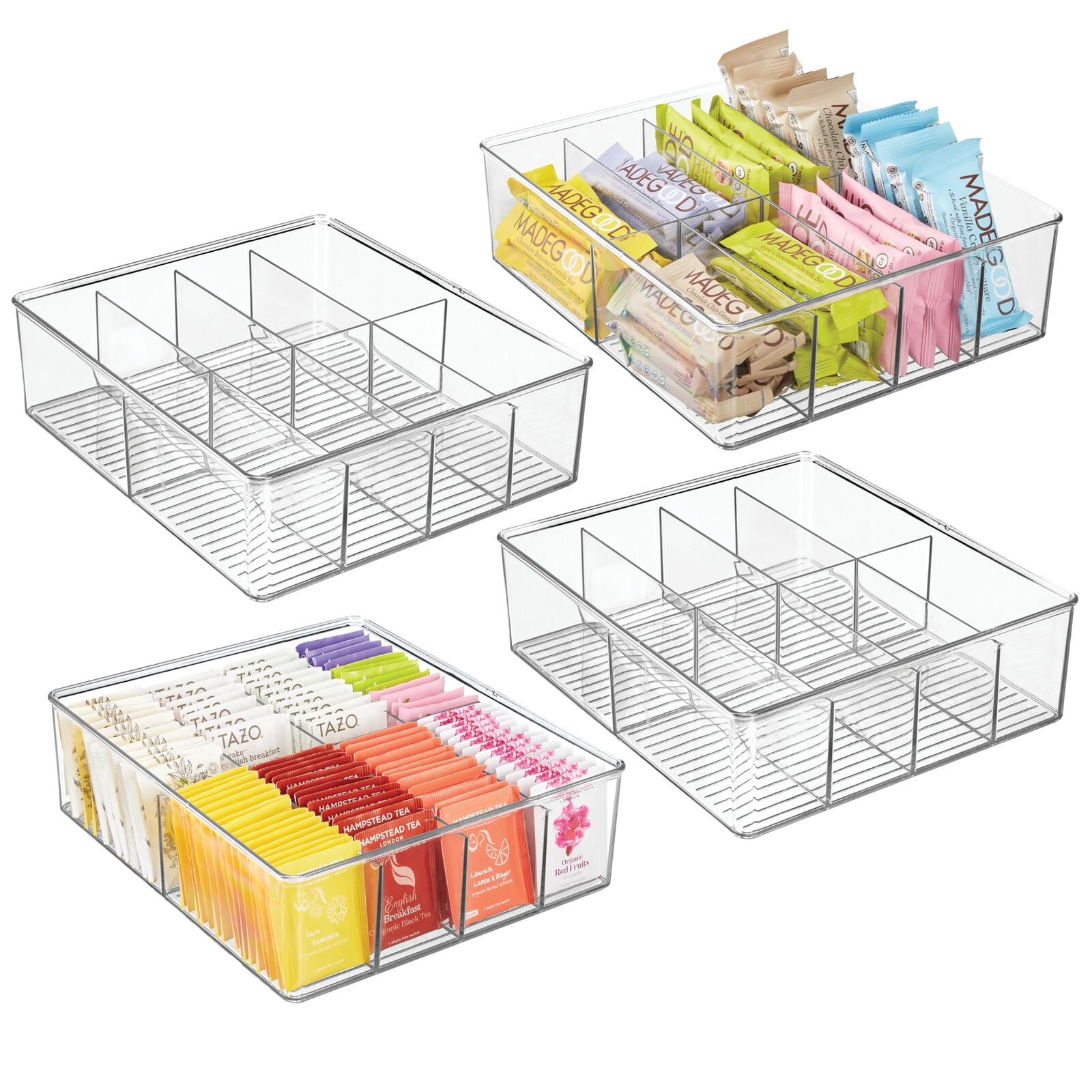 mDesign Plastic Extra Wide Divided Kitchen Organizer Box, 4