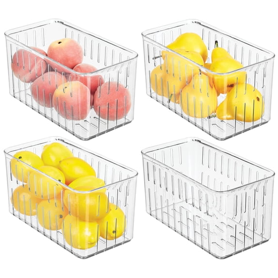mDesign Plastic Food Cabinet Storage Organizer Container Bin - 4 Pack - Clear