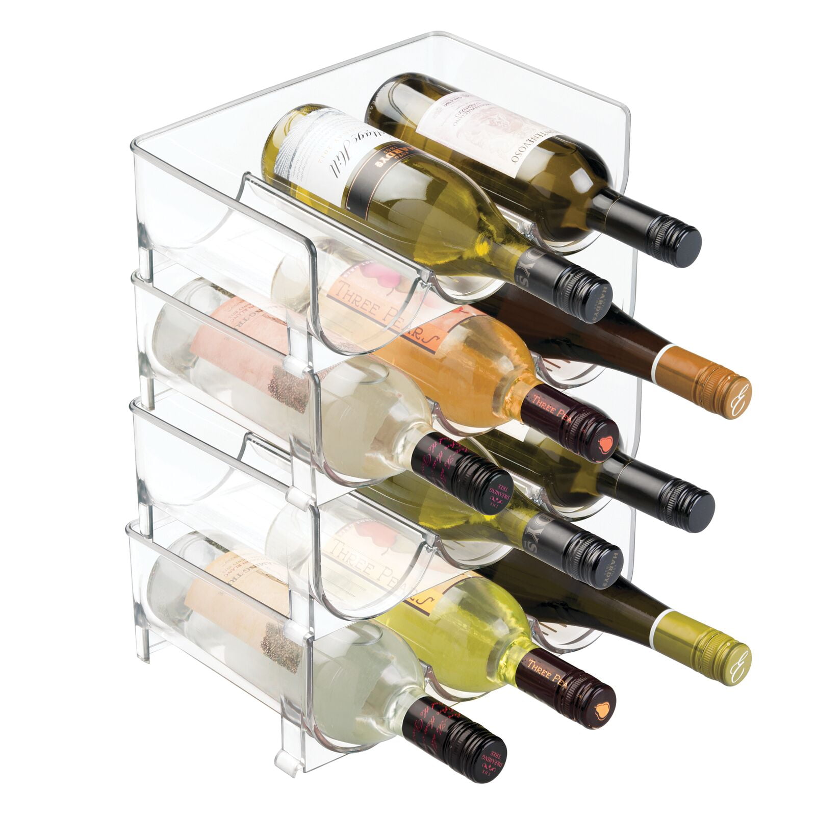 mDesign Plastic Free-Standing Stacking 3 Bottle Wine Storage Rack, 4 ...