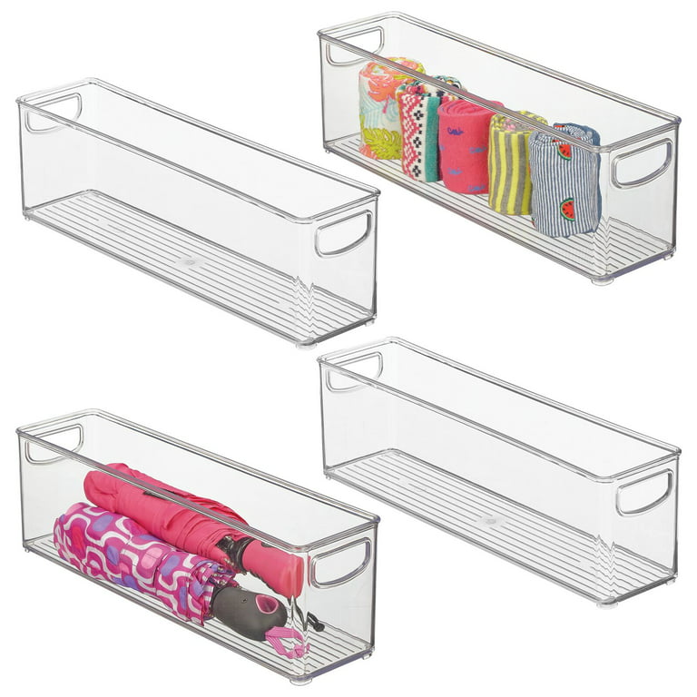 mDesign Plastic Office Storage Organizer Bin with Handles, 4 Pack, Clear