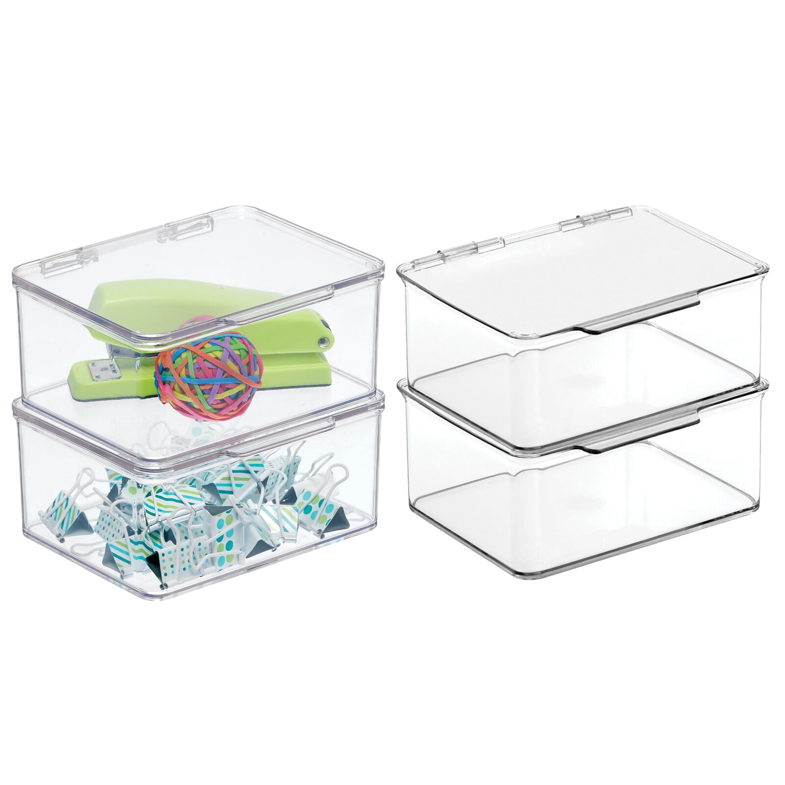 mDesign Plastic Home Office Storage Organizer Box with Hinged Lid, 4 ...