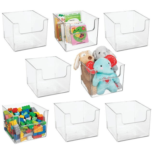mDesign Plastic Household Storage Organizer Bins with Open Front, 8 Pack, Clear