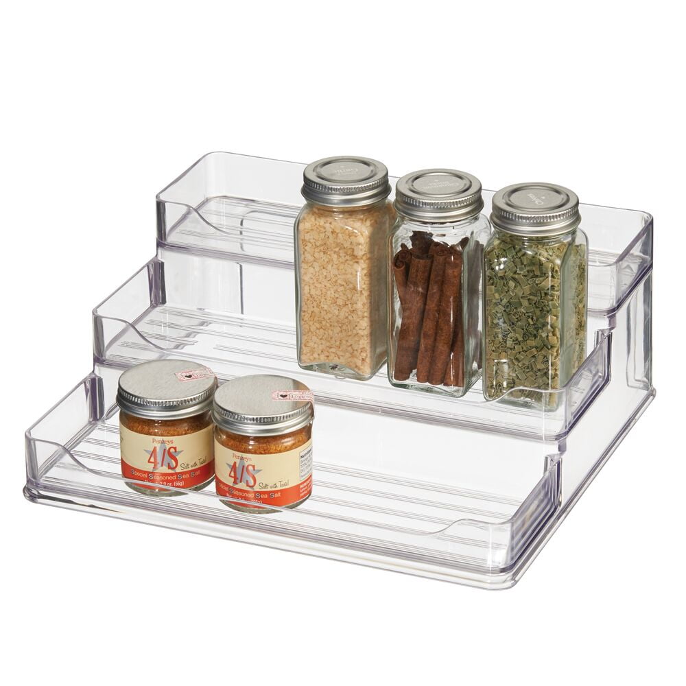 mDesign Expandable Plastic Deluxe Spice Rack, Drawer Organizer for Kitchen  Cabinet Drawers, 3 Tier Slanted for Spice Jars, Food Seasoning Bottle