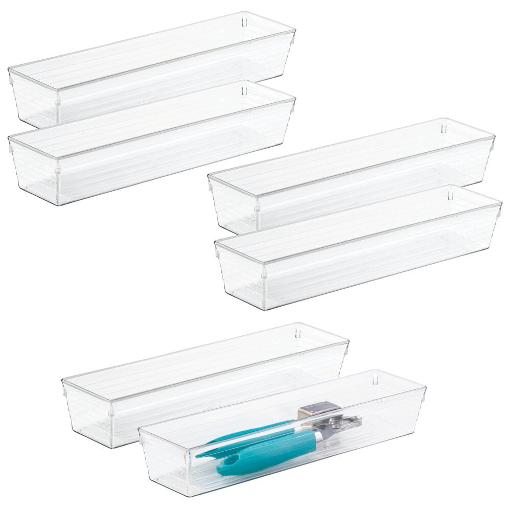 mDesign Plastic Kitchen Drawer Organizer Tray, 12" Long, 6 Pack
