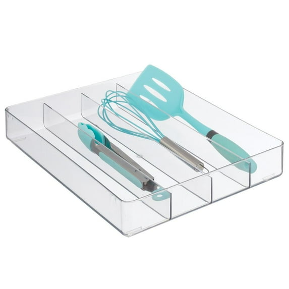 mDesign Plastic Kitchen Divided Drawer Cutlery Storage Organizing Tray - Clear
