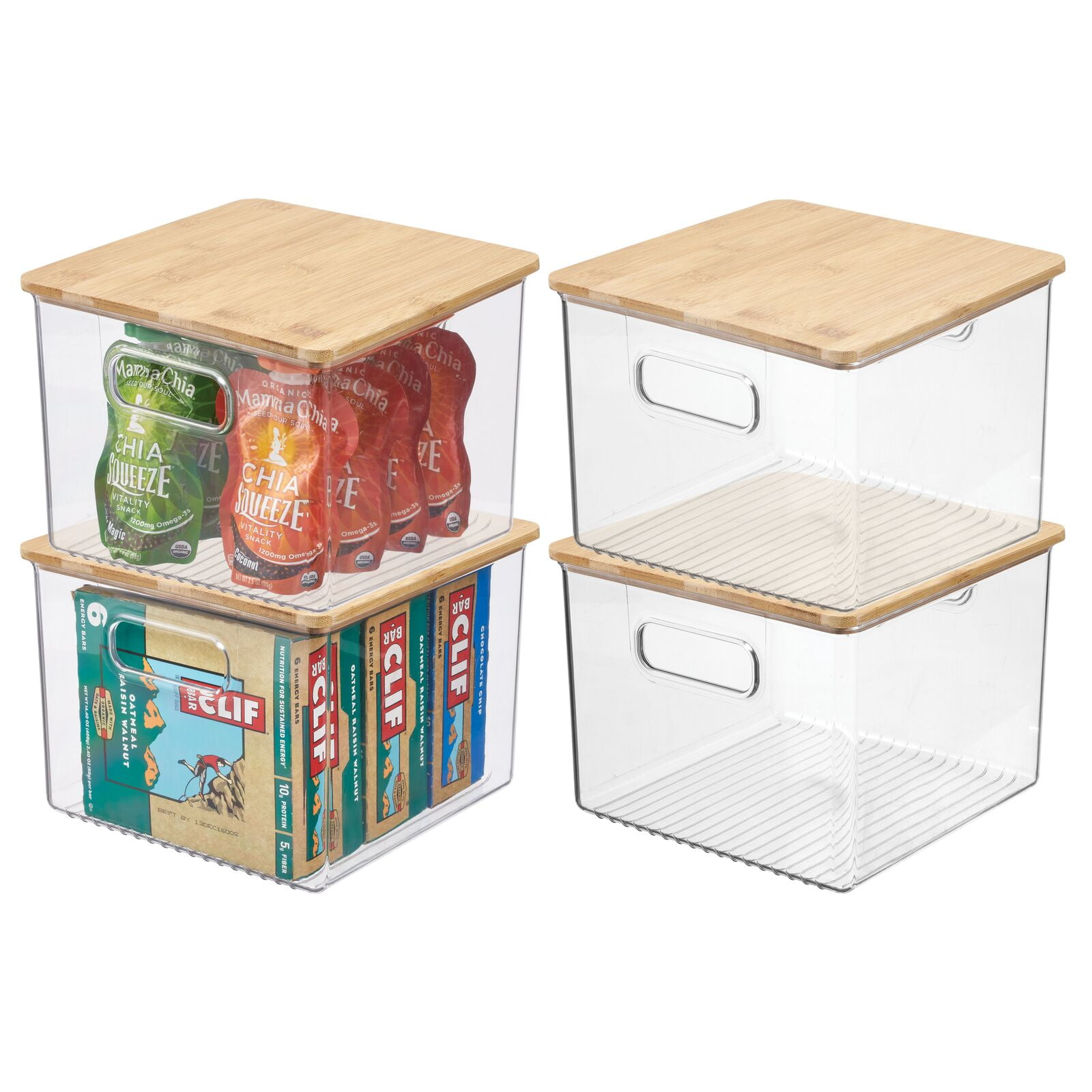OGGI Clear Stackable Storage Bin with Bamboo Lid, Set of 3 - Ideal for  Kitchen, Pantry, Cabinet, Bathroom, Bedroom, Kids, Refrigerator. With  Handles 