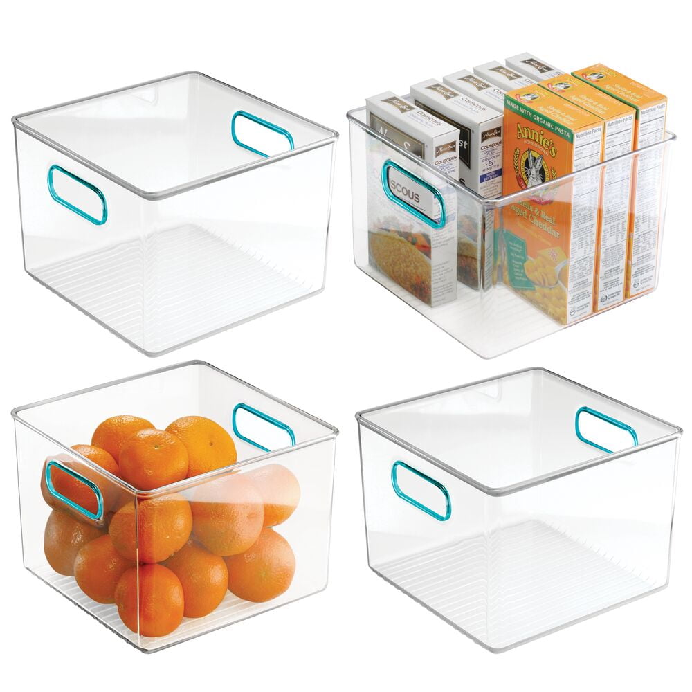 mDesign Plastic Kitchen Food Storage Organizer Bin, Handles, 4 Pack
