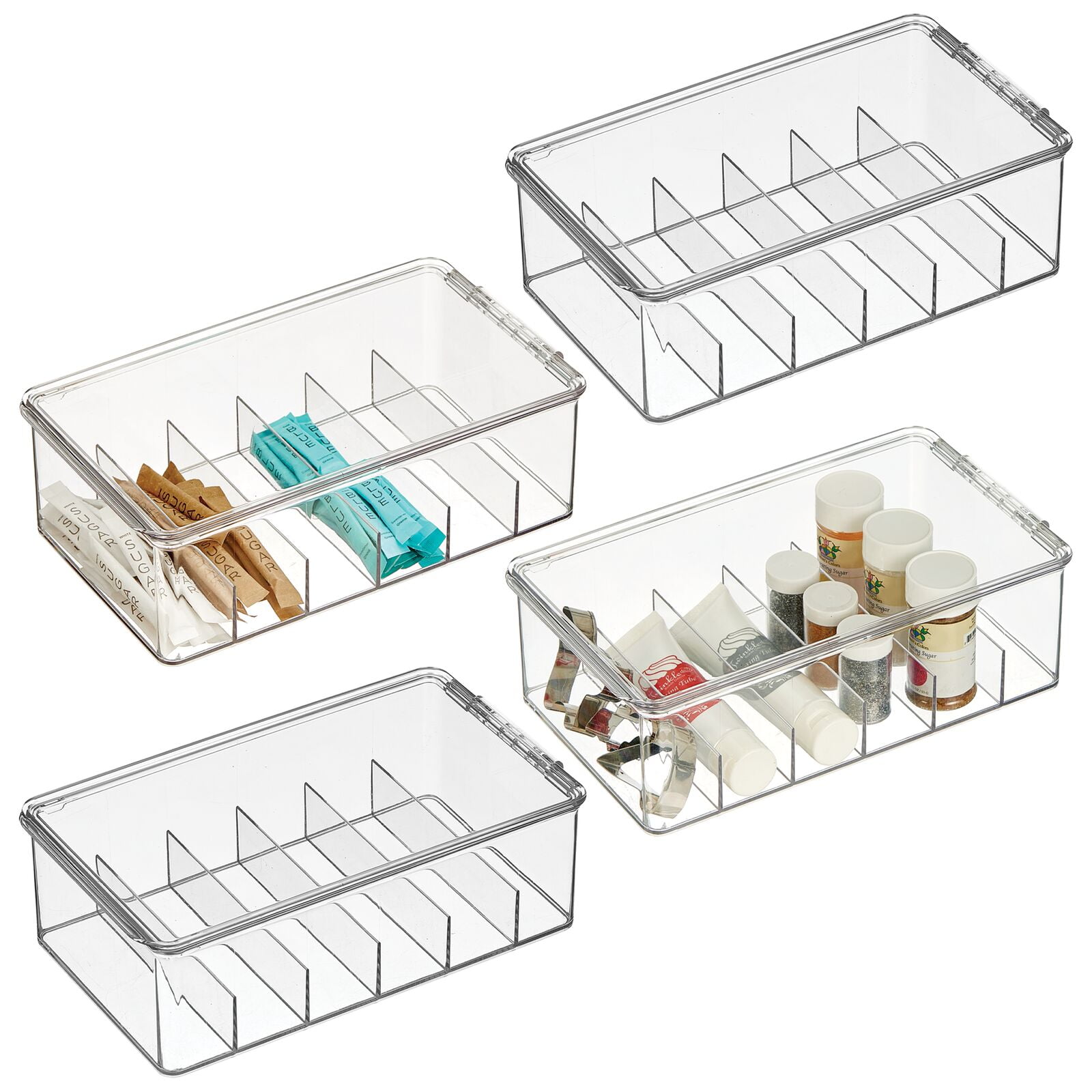 mDesign Plastic Kitchen Organizer Bin w/ Hinged Lid; 6 Sections 4