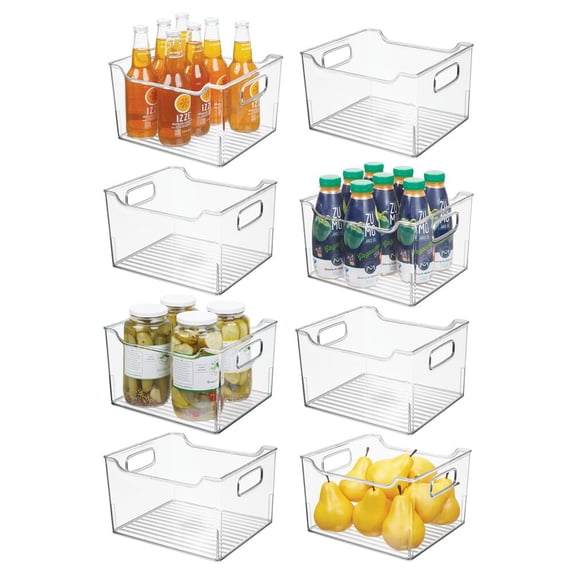 mDesign Plastic Kitchen Pantry/Cabinet Storage Bin w/Handles - 8 Pack - Clear