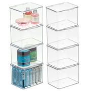 mDesign Plastic Kitchen Pantry/Fridge Organizer Box, Hinged Lid, 8 Pack, Clear