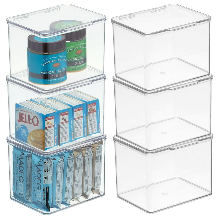 mDesign Plastic Stackable Kitchen Food Storage Box, Hinged Lid, 8 Pack -  Clear