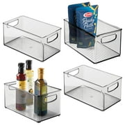 mDesign Plastic Kitchen Pantry Organizer Bin with Handles, 4 Pack, Smoke Gray