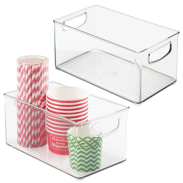 mDesign Plastic Kitchen Pantry Storage Organizer Bin with Handles, 2 Pack, Clear