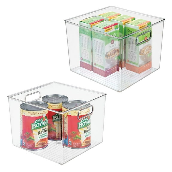 mDesign Plastic Kitchen Pantry Storage Organizer Bin with Handles, 2 Pack, Clear