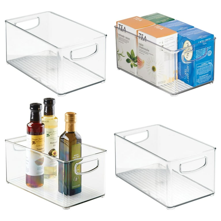 mDesign Plastic Food Storage Bins for Kitchen, Pantry, Handles, Set of 4 - Clear