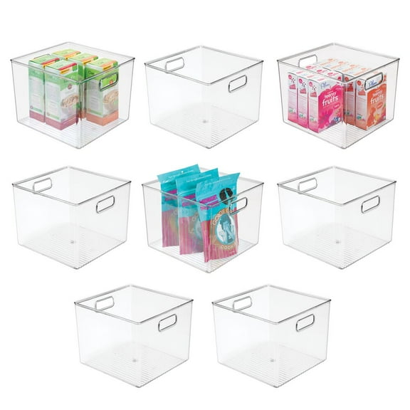 mDesign Plastic Kitchen Pantry Storage Organizer Bin with Handles, 8 Pack, Clear