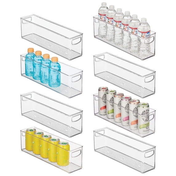 mDesign Plastic Kitchen Pantry Storage Organizer Bin with Handles, 8 Pack, Clear