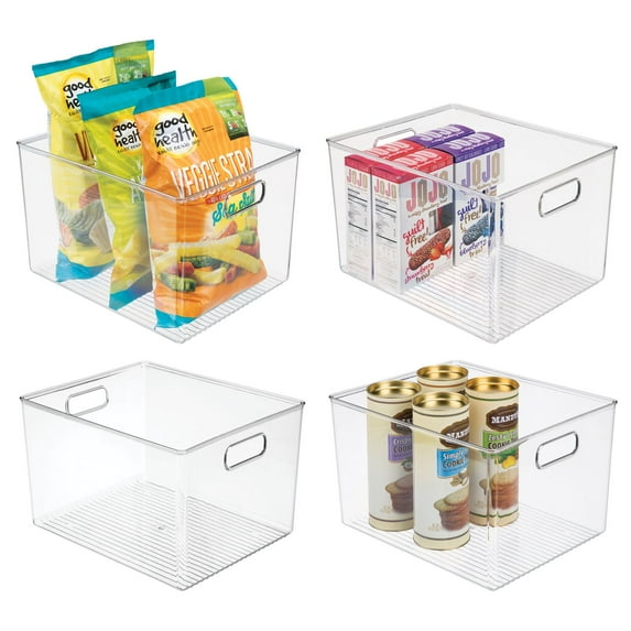 mDesign Plastic Kitchen Pantry Storage Organizer Container Bin - 4 Pack - Clear