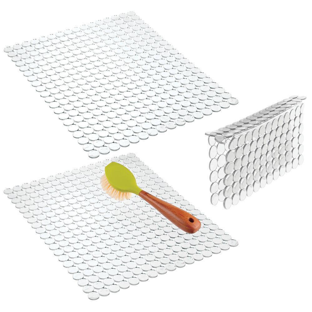 mDesign Plastic Kitchen Sink Protector Set Circle Design Set of 3