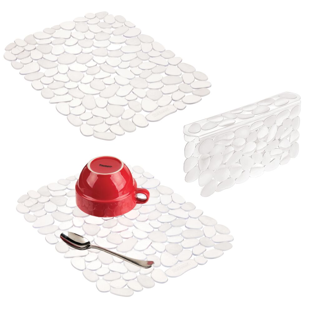 mDesign Plastic Kitchen Sink Protector Set Pebble Design Set of 3