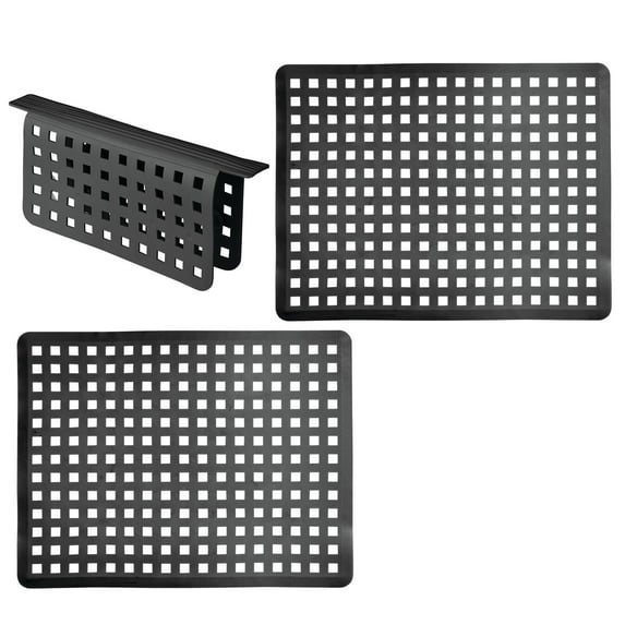 mDesign Plastic Kitchen Sink Protector Set, Slotted Design, Set of 3 - Black