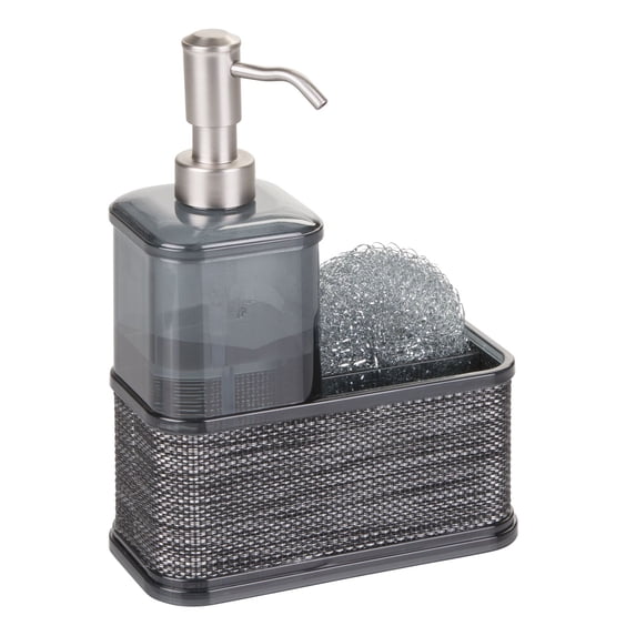 mDesign Plastic Kitchen Soap Dispenser Pump/Sponge Holder Caddy, Dark Gray/Black