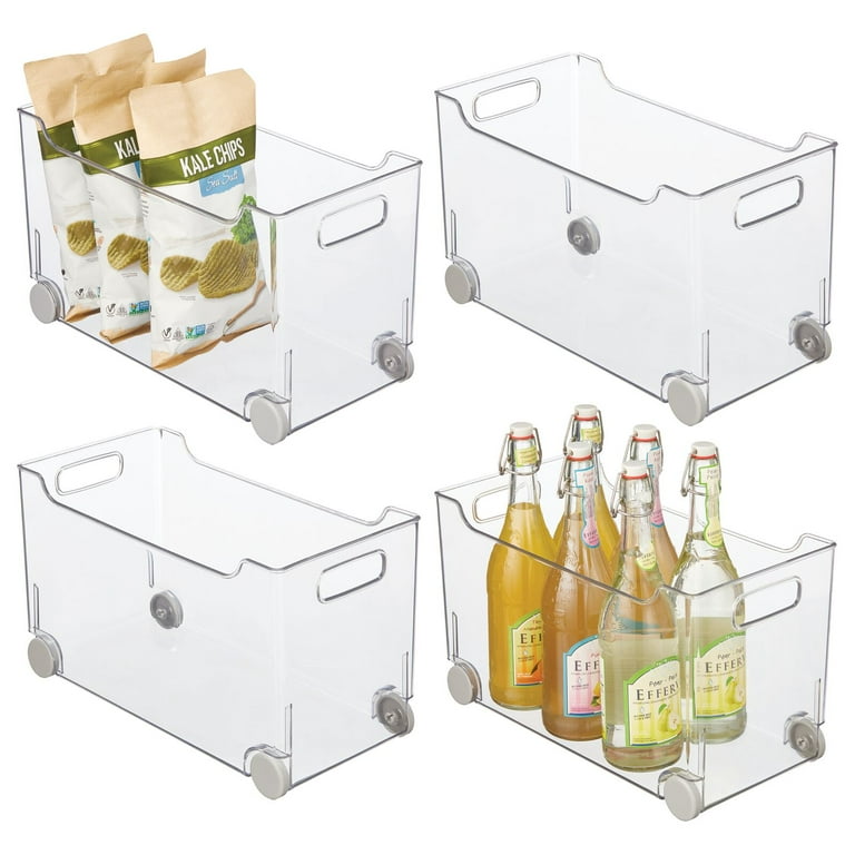 mDesign Plastic Kitchen Storage Bin, Rolling Wheels/Handles, 4 Pack,  Clear/Gray