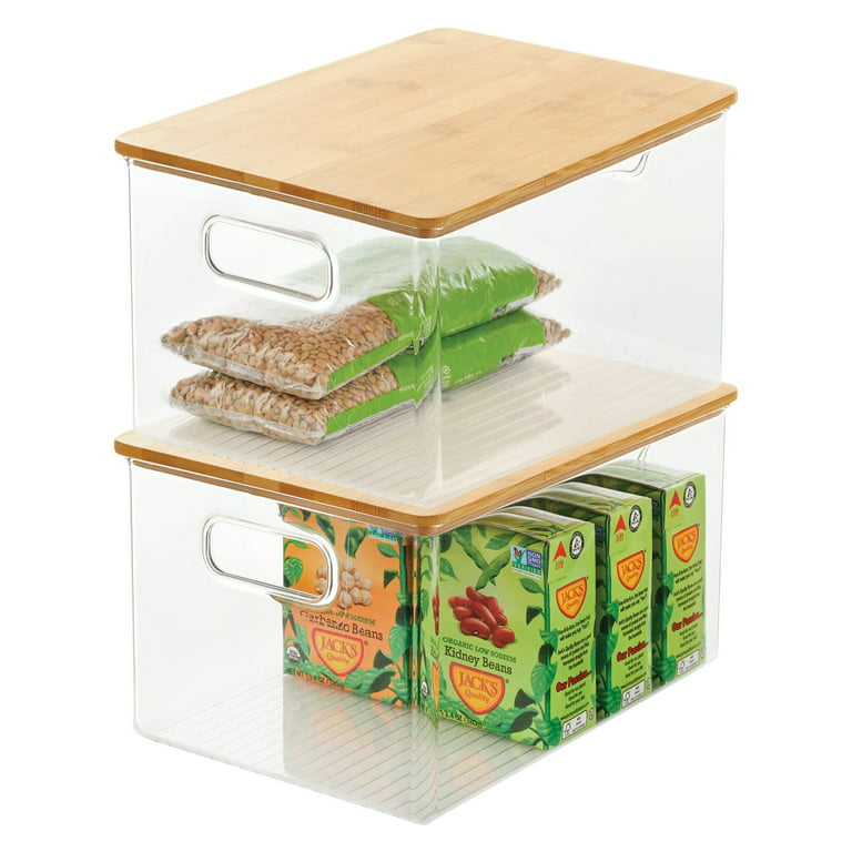 MDesign Plastic Food Cabinet Storage Organizer Container Bin - 2 Pack -  Clear
