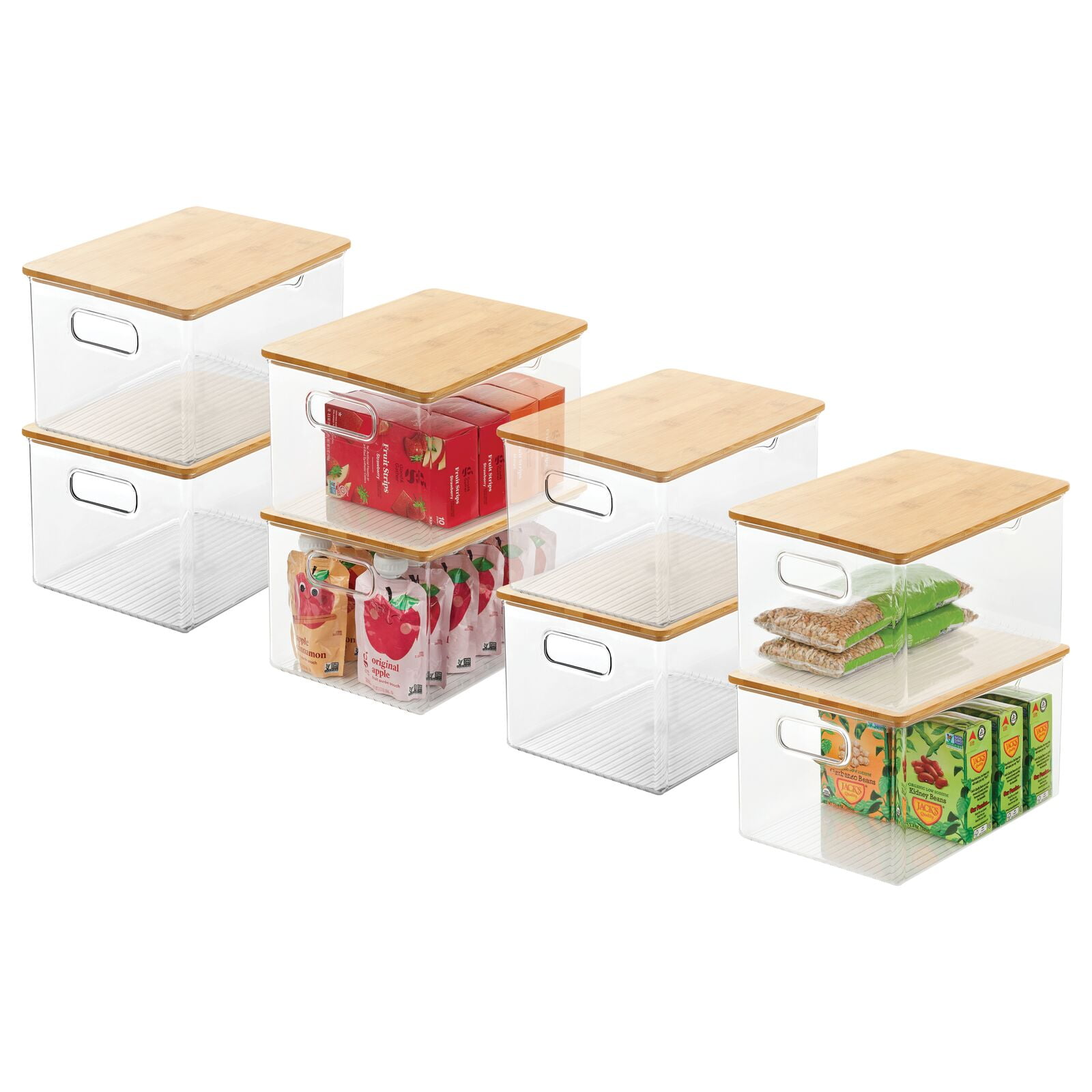 3pcs Clear Plastic Storage Bins with Removable Bamboo Lids Handles  Stackable Lidded Kitchen Container Boxes Baskets Set Decorative Clothes  Laundry Home Closet Cabinet Shelf Cube - 1 Large 2 Small