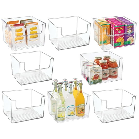 mDesign Plastic Kitchen Storage Organizer Bin with Open Front - 8 Pack - Clear