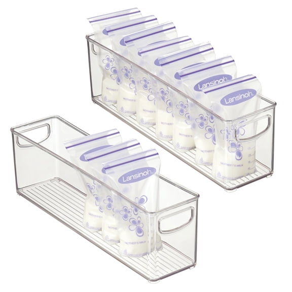 mDesign Plastic Long Stackable Storage Bin, Handles for Nursery, 2 Pack, Clear