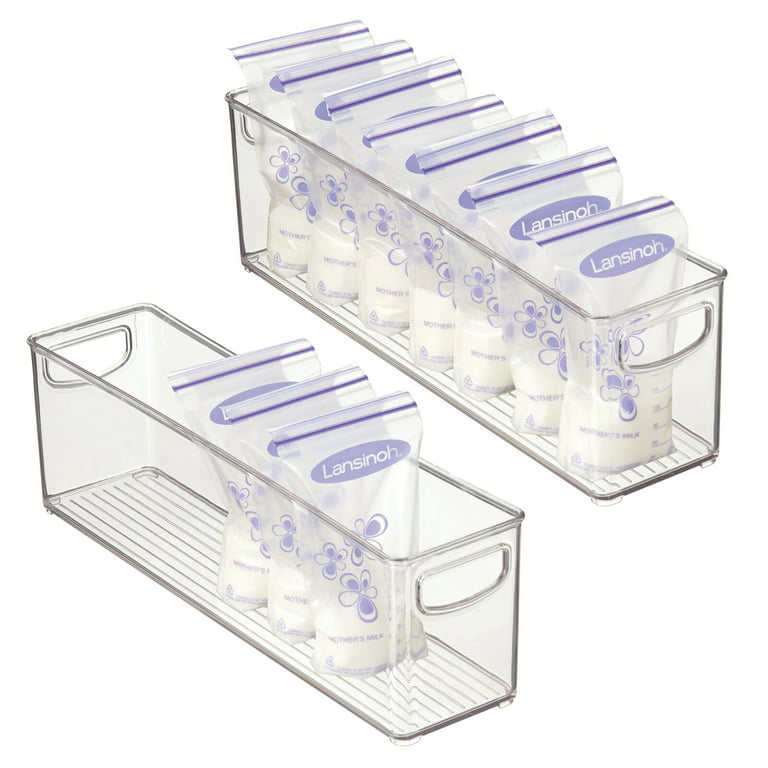 mDesign Plastic Long Stackable Storage Bin, Handles for Nursery, 2 Pack,  Clear