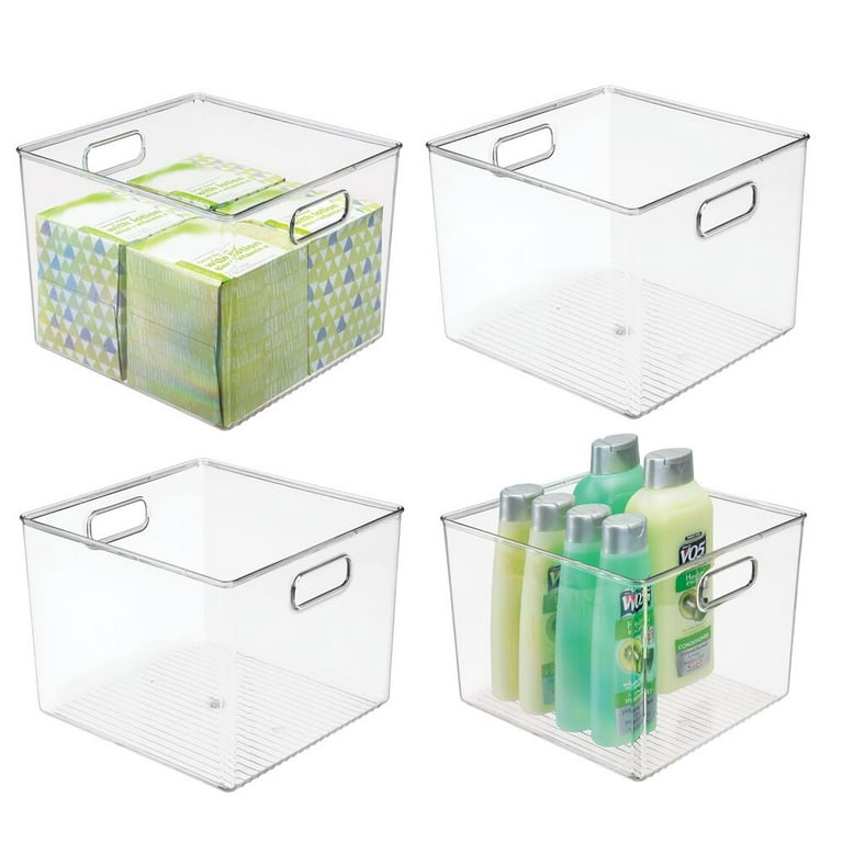 mDesign Plastic Modern Bathroom Storage Organizer Bin, Handles, 4